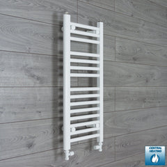 With Straight Valve 300 x 800mm Flat White Heated Towel Rail Radiator HTR