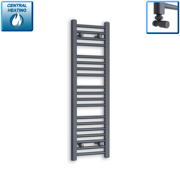 With Angled Valve 300mm Wide 1000mm High Flat Anthracite Heated Towel Rail