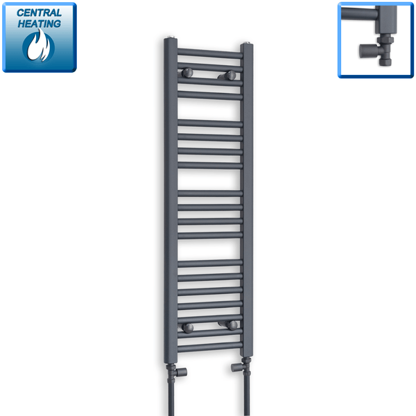 With Straight Valve 300mm Wide 1000mm High Flat Anthracite Heated Towel Rail