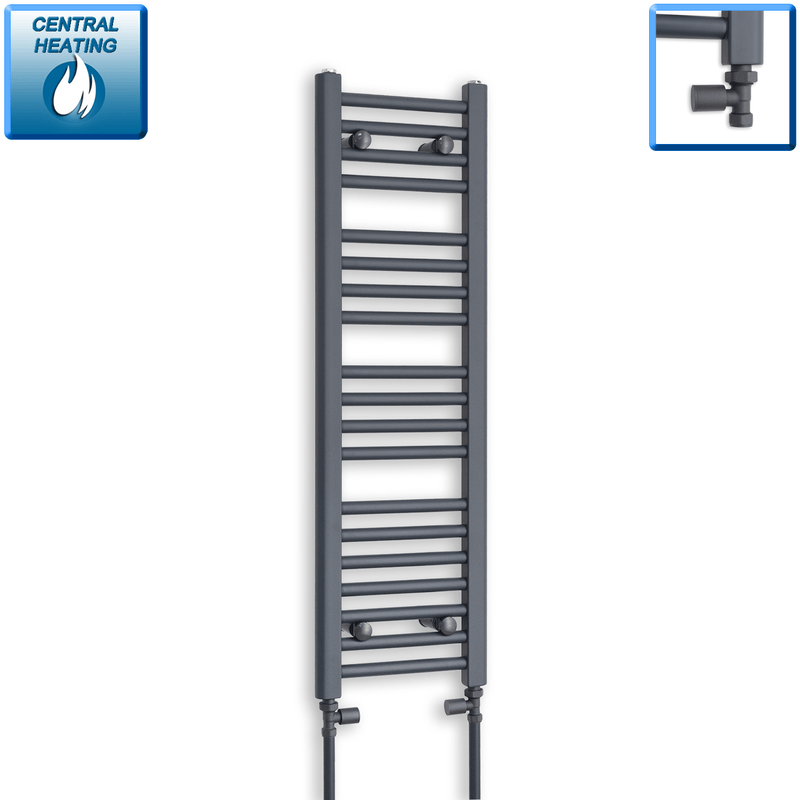 With Straight Valve 300mm Wide 1000mm High Flat Anthracite Heated Towel Rail