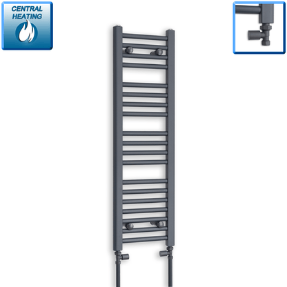 With Straight Valve 300mm Wide 1000mm High Flat Anthracite Heated Towel Rail