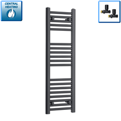 With Straight Valve 300mm Wide 1200mm High Flat Black Heated Towel Rail Radiator