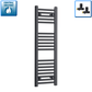 With Straight Valve 300mm Wide 1200mm High Flat Black Heated Towel Rail Radiator