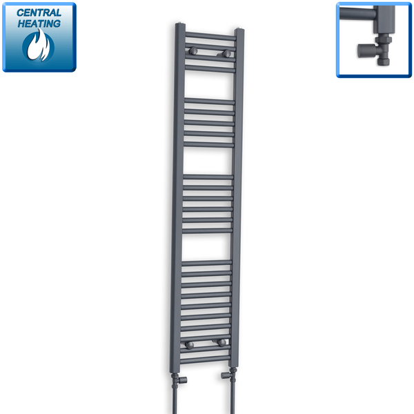 With Straight Valve 300mm Wide 1400mm High Flat Anthracite Heated Towel Rail