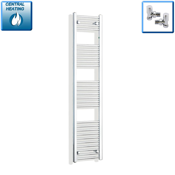 With Angled Valve 300mm Wide 1600mm High Flat Chrome Towel Rail Radiator