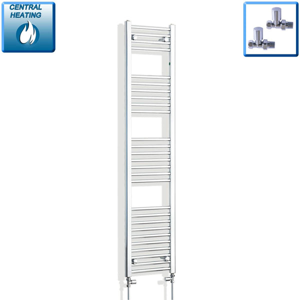 With Straight Valve 300mm Wide 1600mm High Flat Chrome Towel Rail Radiator