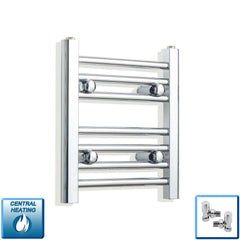 With Angled Valve 300mm Wide 400mm High Flat Chrome Towel Rail Radiator HTR