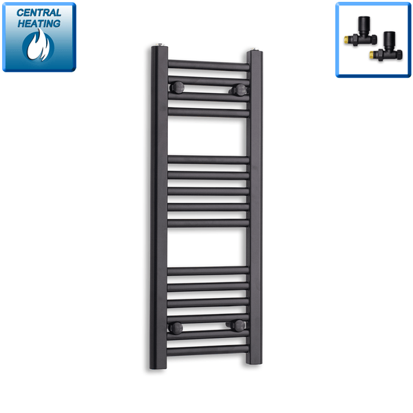 With Straight Valve 300mm Wide 800mm High Flat Black Heated Towel Rail Radiator