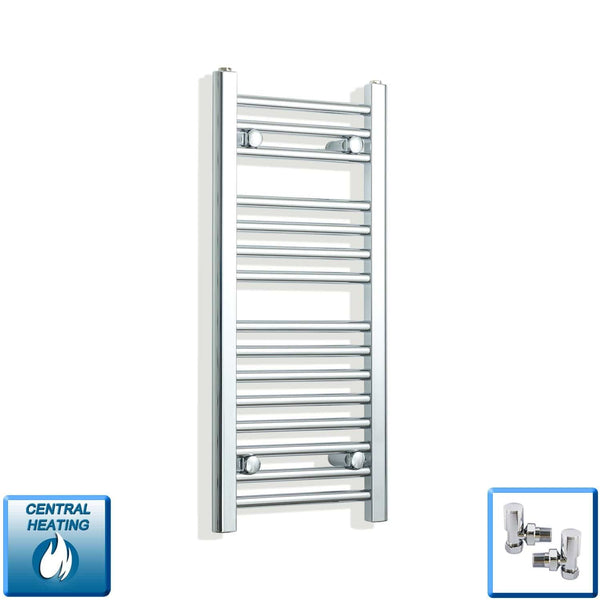 With Angled Valve 300mm Wide 800mm High Flat Chrome Heated Towel Rail Radiator