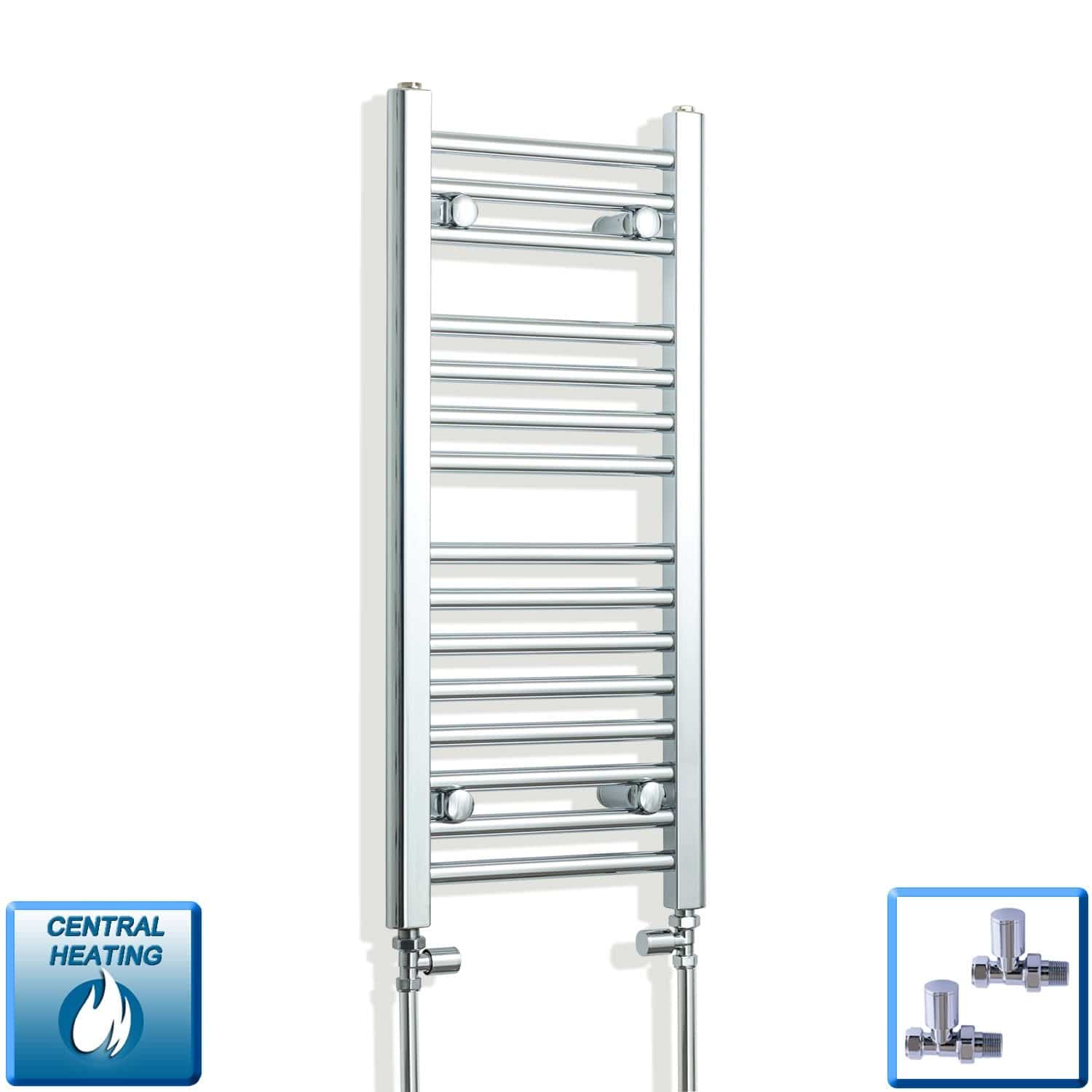 With Straight Valve 300mm Wide 800mm High Flat Chrome Heated Towel Rail Radiator