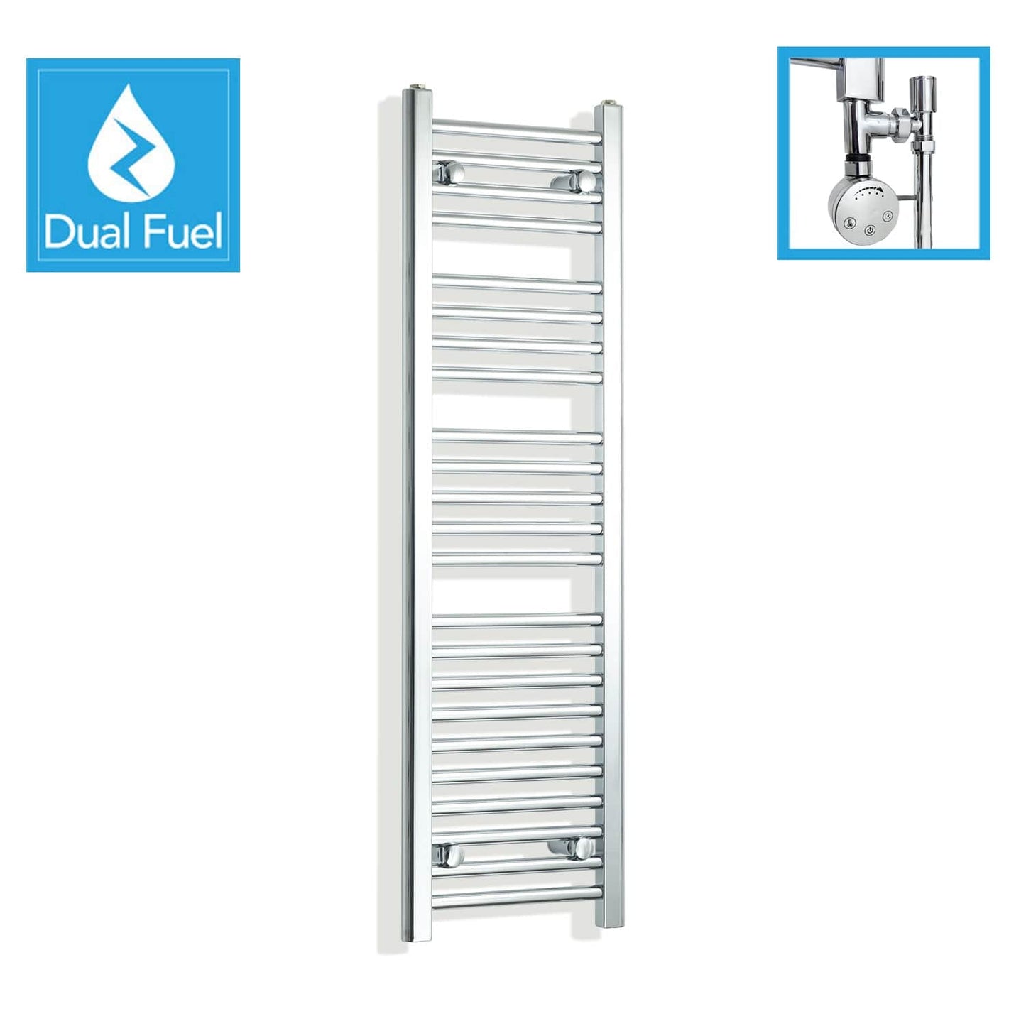 350 x 1200 Chrome Dual Fuel Flat Heated Towel Rail