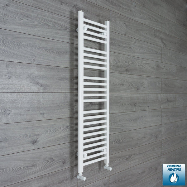 With Angled Valve 350 x 1200mm High Flat White Heated Towel Rail Radiator HTR