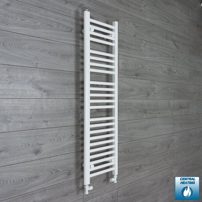 With Straight Valve 350 x 1200mm High Flat White Heated Towel Rail Radiator HTR
