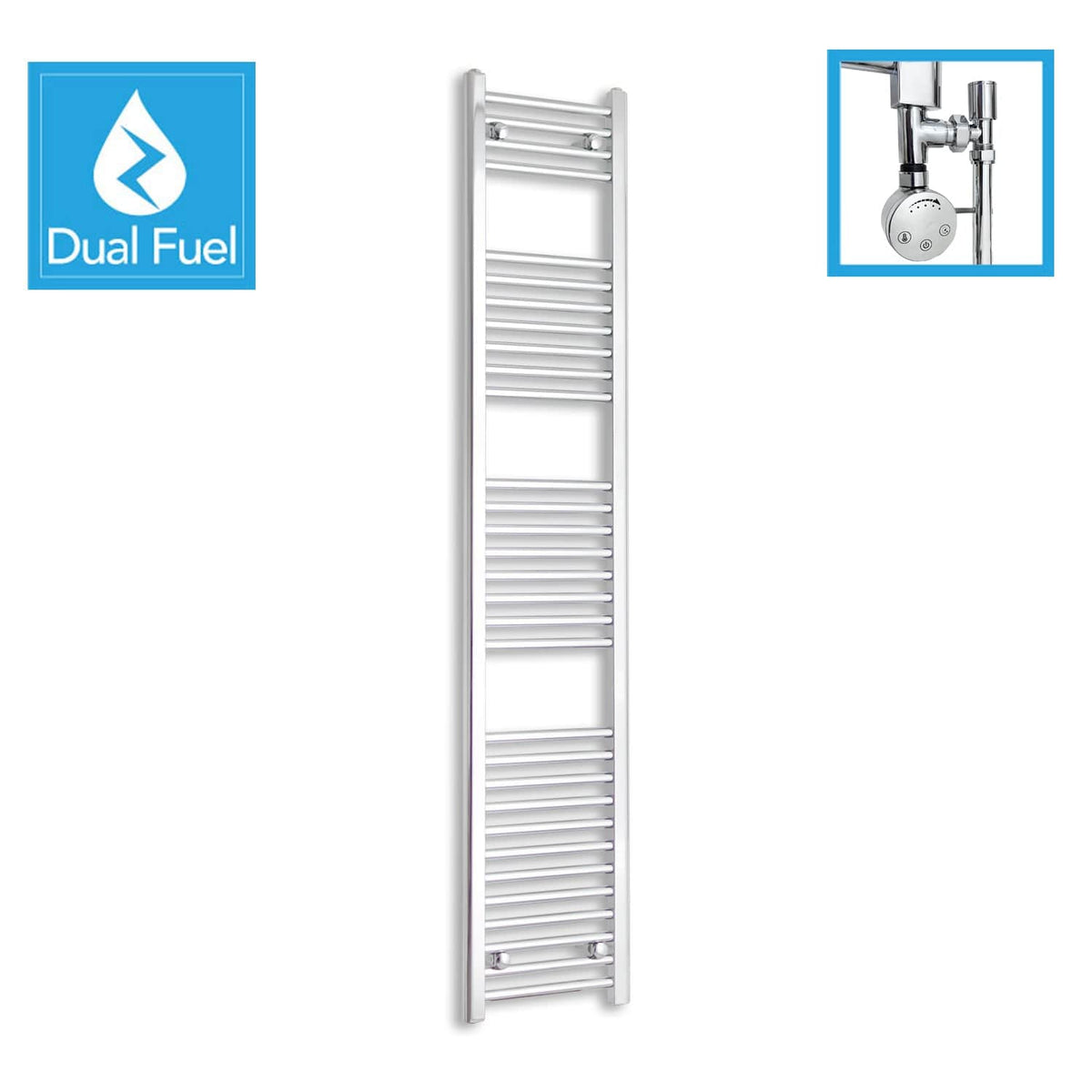 350 x 1800  Chrome Dual Fuel Flat Heated Towel Rail