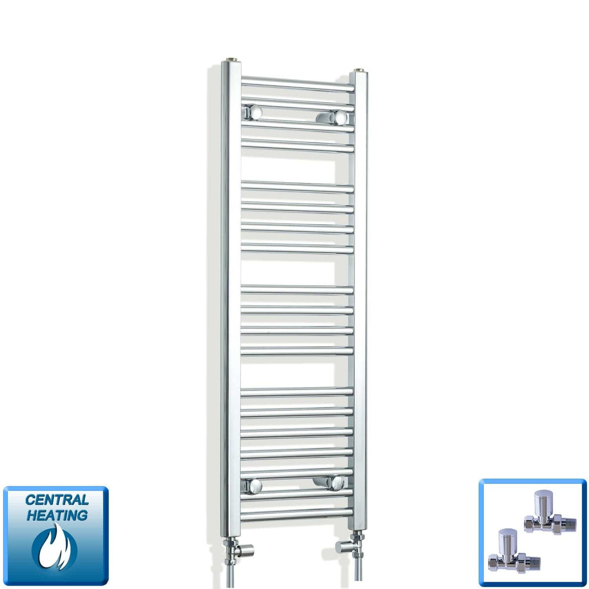 With Straight Valve 350mm Wide 1000mm High Flat Chrome Heated Towel Radiator