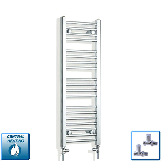 With Straight Valve 350mm Wide 1000mm High Flat Chrome Heated Towel Radiator