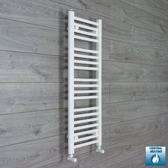 With Angled Valve 350mm Wide 1000mm High Flat White Heated Towel Rail Radiator