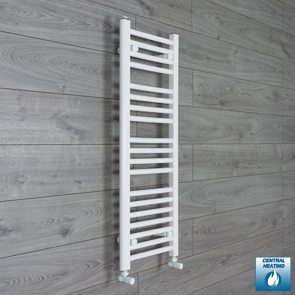 With Angled Valve 350mm Wide 1000mm High Flat White Heated Towel Rail Radiator