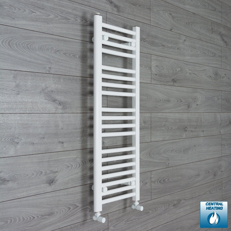 With Angled Valve 350mm Wide 1000mm High Flat White Heated Towel Rail Radiator
