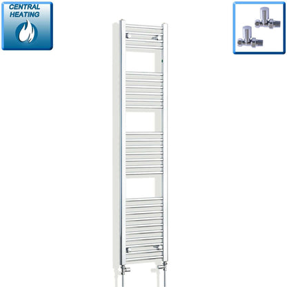 With Straight Valve 350mm Wide 1600mm High Flat Chrome Heated Towel Rail