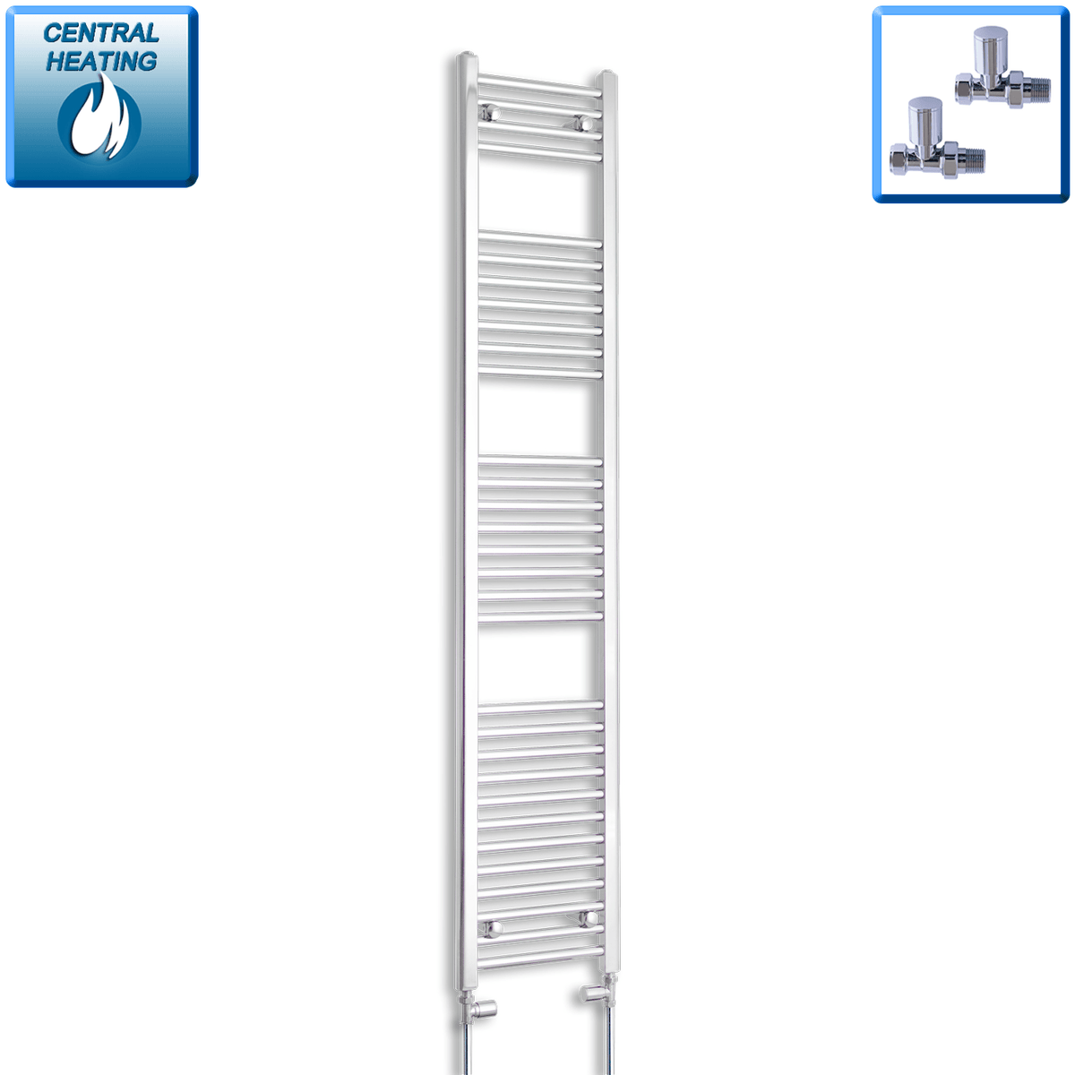 With Straight Valve 350mm Wide 1800mm High Flat Chrome Heated Towel Rail