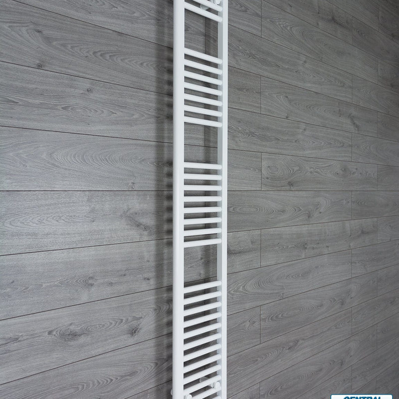 With Angled Valve 350mm Wide 1800mm High Flat White Heated Towel Rail Radiator