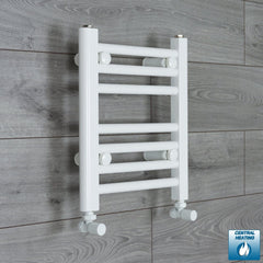 With Angled Valve 350mm Wide 400mm High Flat White Heated Towel Rail Radiator