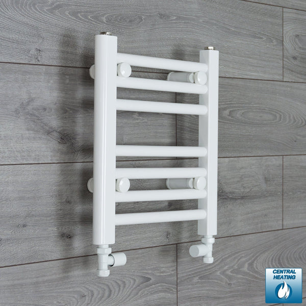 With Straight Valve 350mm Wide 400mm High Flat White Heated Towel Rail Radiator