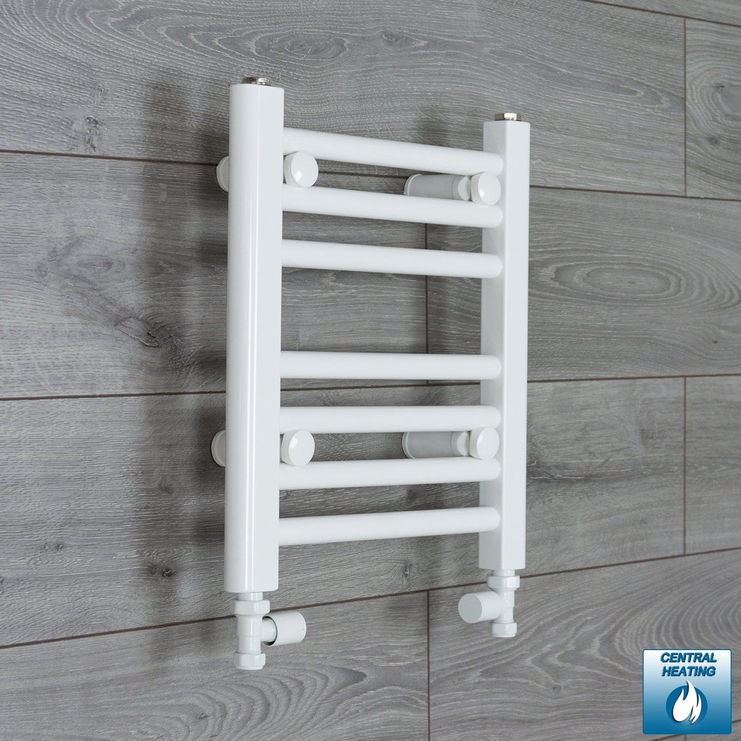 With Straight Valve 350mm Wide 400mm High Flat White Heated Towel Rail Radiator