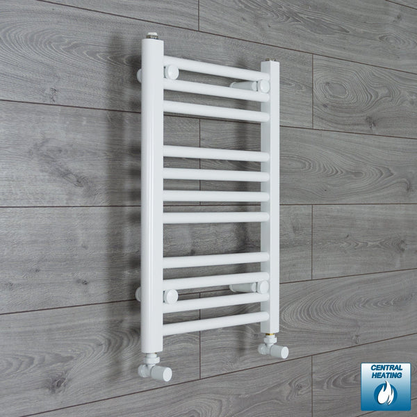 With Angled Valve 350mm Wide 600mm High Flat White Heated Towel Rail Radiator
