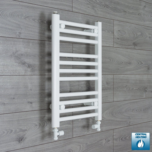 With Straight Valve 350mm Wide 600mm High Flat White Heated Towel Rail Radiator