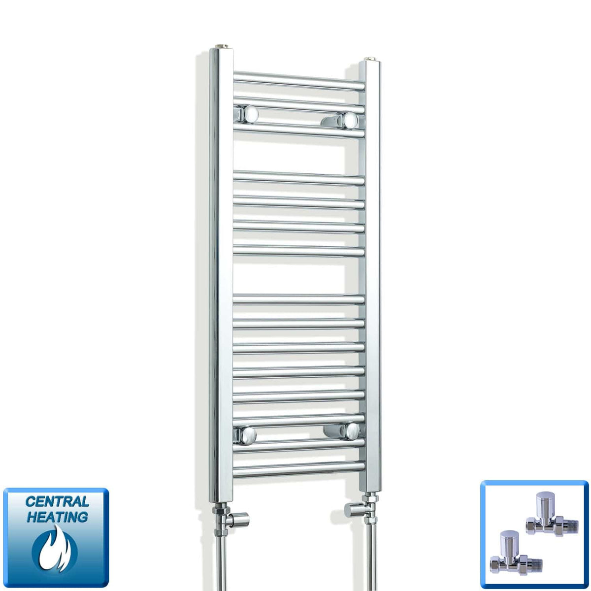 With Straight Valve 350mm Wide 800mm High Flat Chrome Heated Towel Rail Radiator