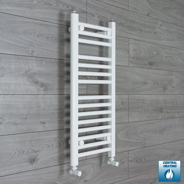 With Angled Valve 350mm Wide 800mm High Flat White Heated Towel Rail Radiator HTR