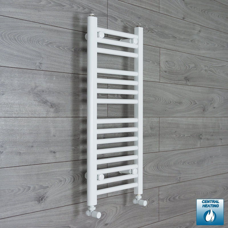 With Angled Valve 350mm Wide 800mm High Flat White Heated Towel Rail Radiator HTR