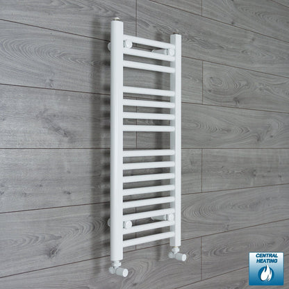 With Angled Valve 350mm Wide 800mm High Flat White Heated Towel Rail Radiator HTR