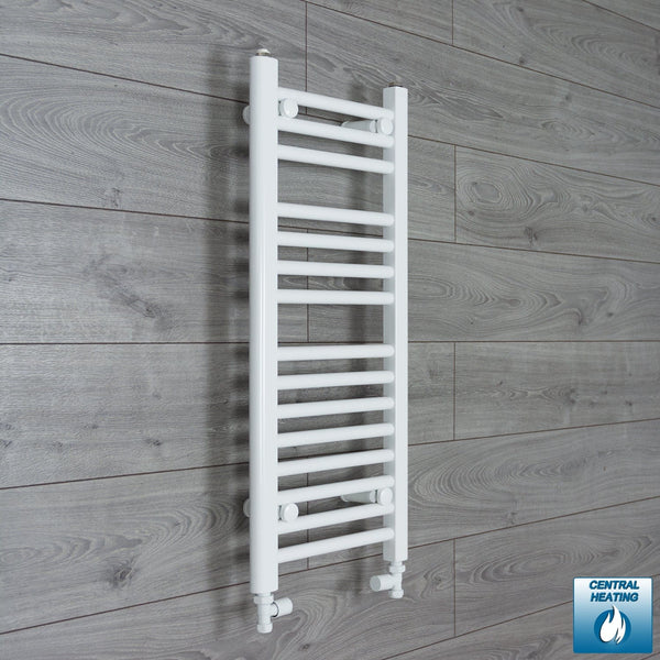 With Straight Valve 350mm Wide 800mm High Flat White Heated Towel Rail Radiator HTR
