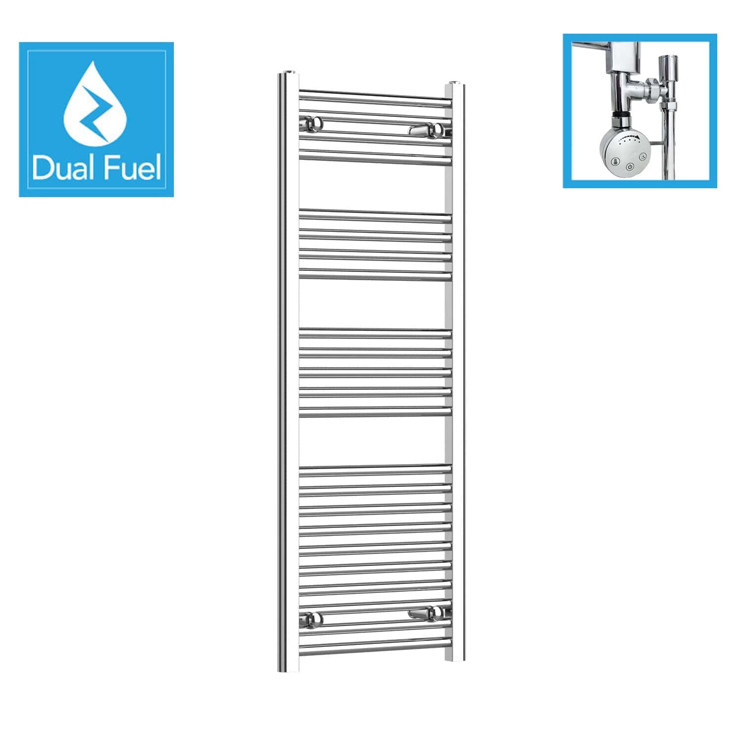 400 x 1200 Chrome Dual Fuel Flat Heated Towel Rail
