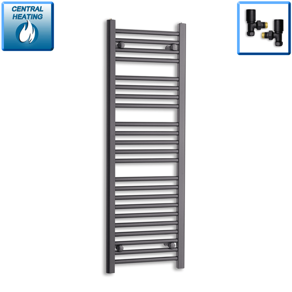 With Angled Valve 400 x 1200mm High Flat Black Heated Towel Rail Radiator