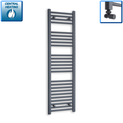 With Angled Valve 400 x 1400 Flat Anthracite Sand Grey Heated Towel Radiator