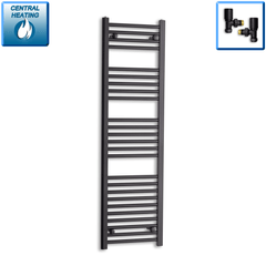 With Angled Valve 400 x 1400 Flat Black Heated Towel Rail Radiator