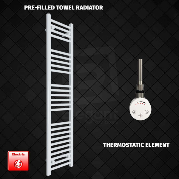 Thermostatic Element 400 x 1400 Flat White Pre-Filled Electric Heated Towel Rail