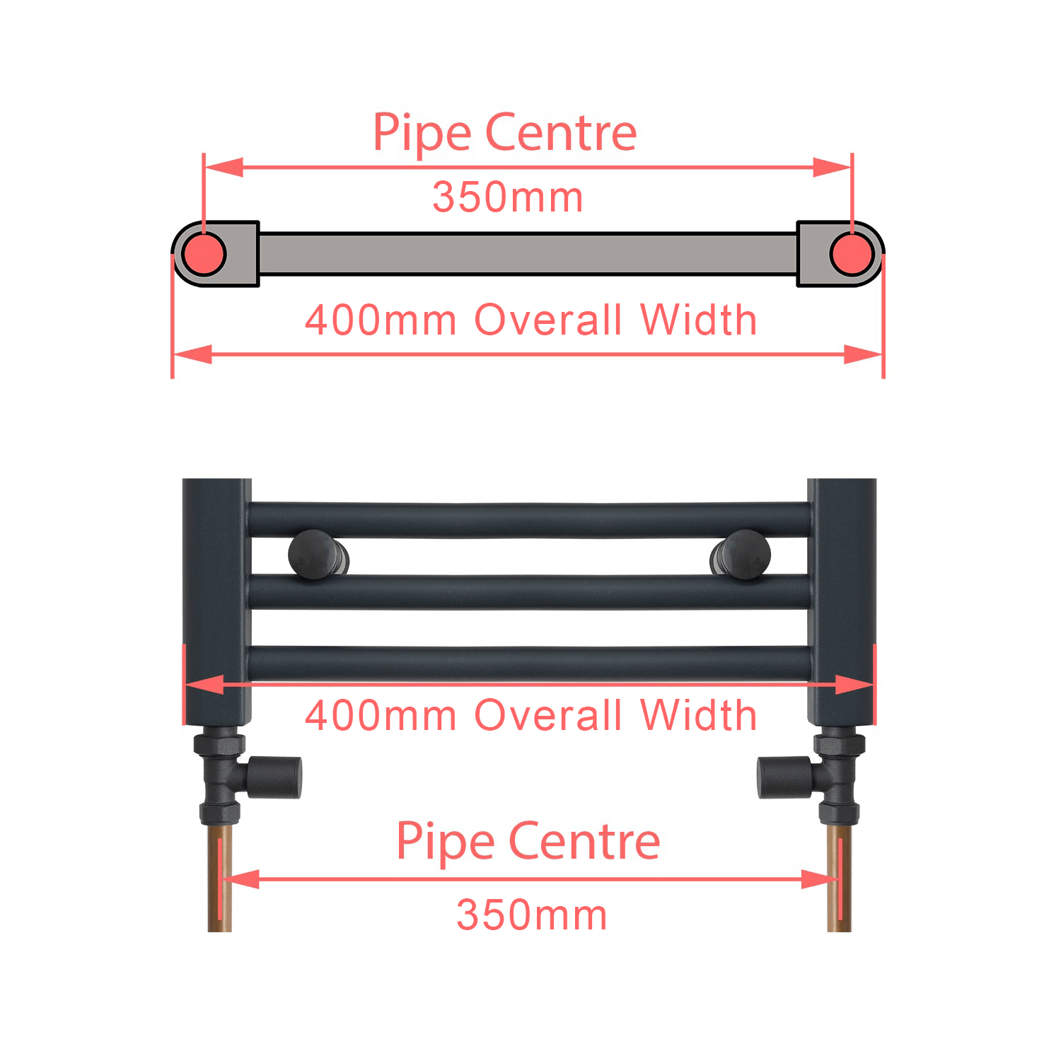 400 x 1600 Chrome Dual Fuel Flat Heated Towel Rail
