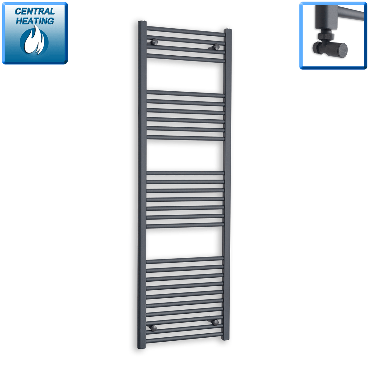 With Angled Valve 400 x 1600 Flat Anthracite Sand Grey Towel Rail Radiator