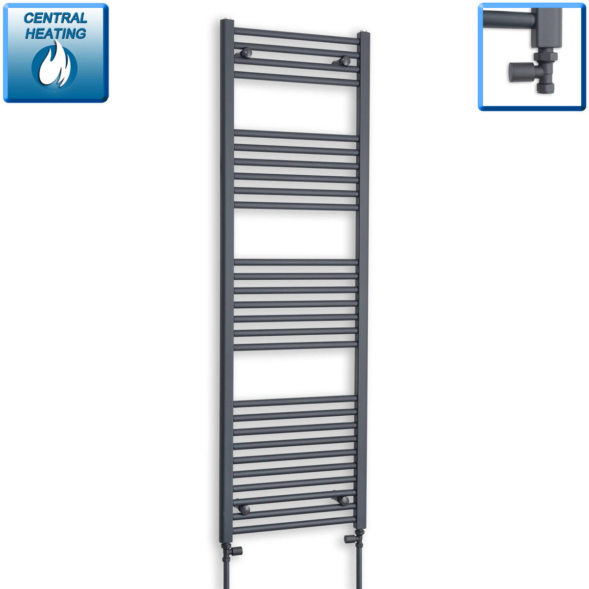 With Straight Valve 400 x 1600 Flat Anthracite Sand Grey Towel Rail Radiator