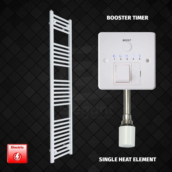 Single Heat Element + Booster Timer 400 x 1600mm High Flat White Pre-Filled Electric Towel Rail