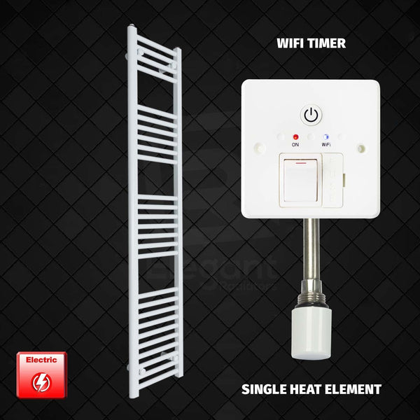 Single Heat Element + Wifi Timer 400 x 1600mm High Flat White Pre-Filled Electric Towel Rail