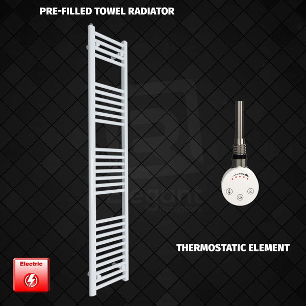 Thermostatic Element 400 x 1600mm High Flat White Pre-Filled Electric Towel Rail