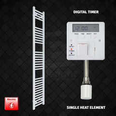 Single Heat Element + Digital Timer 400 x 1800 Flat White Pre-Filled Electric Heated Towel Rail