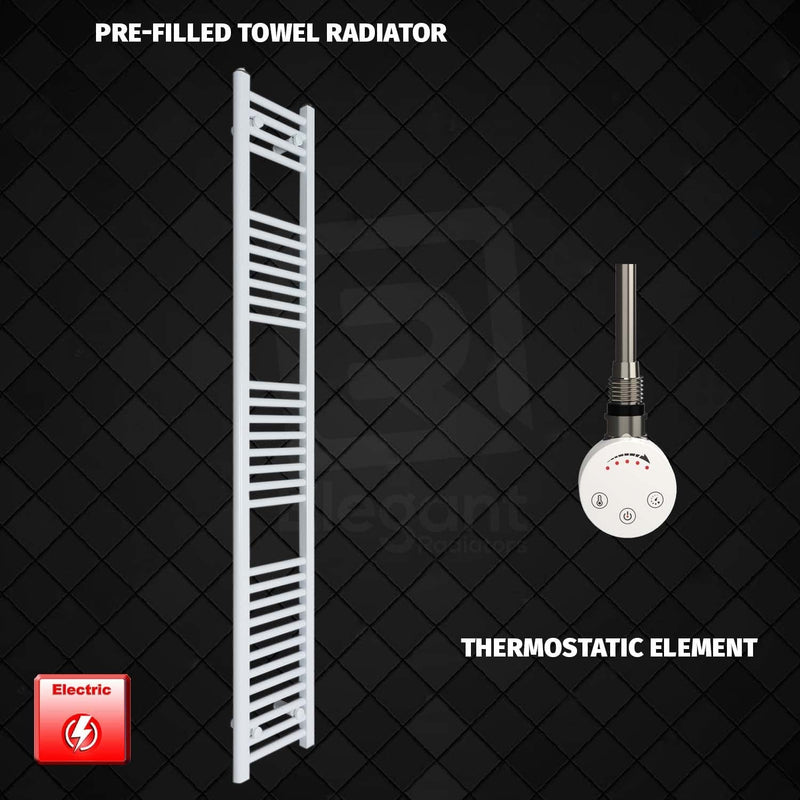 Thermostatic Element 400 x 1800 Flat White Pre-Filled Electric Heated Towel Rail