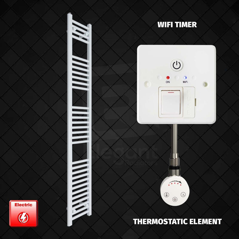 Thermostatic Element + Wifi Timer 400 x 1800 Flat White Pre-Filled Electric Heated Towel Rail